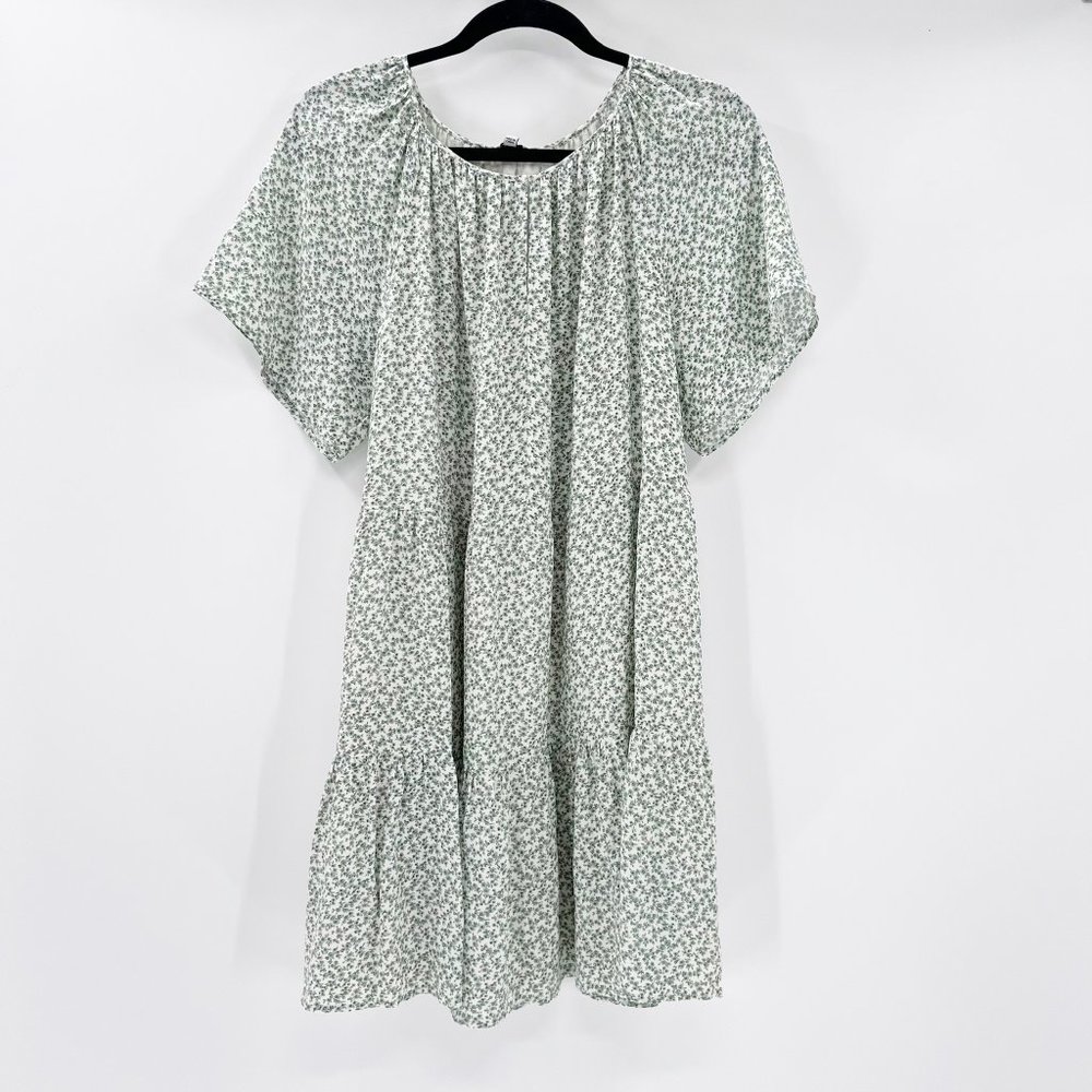 Rails Women's Pastel Green Floral Boho Short Sleeve Shift Dress Size M